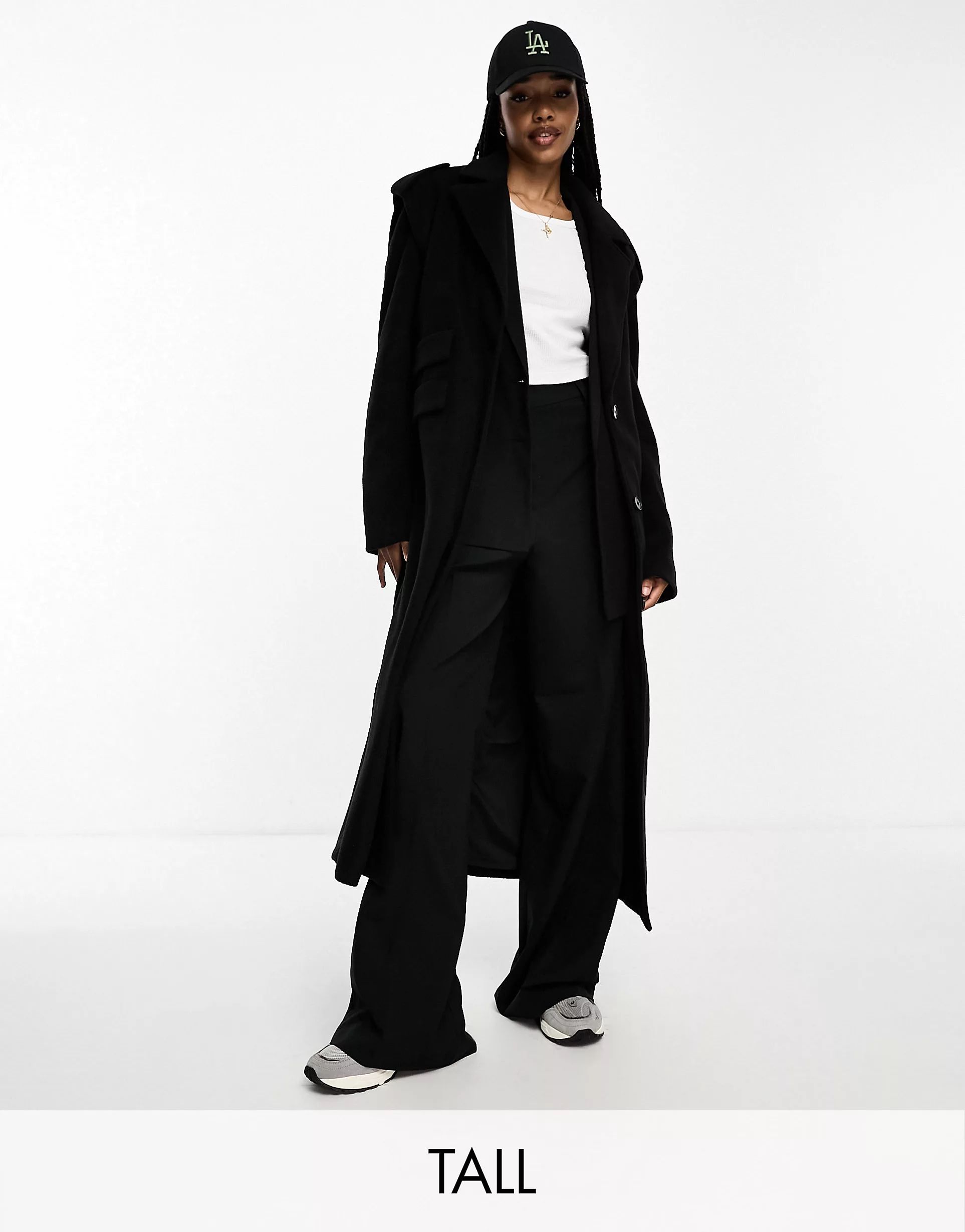 4th & Reckless Tall exclusive formal longline wool look coat in black | ASOS (Global)