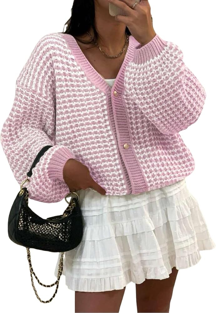 SISKIN Cardigan Sweaters for Women 2025, Button-Up V-Neck Waffle Knit Balloon Sleeve Oversized Ca... | Amazon (US)