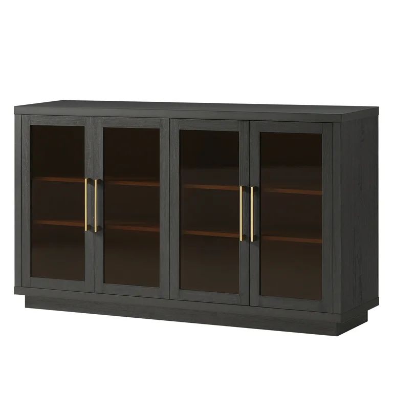 OAKHAM Sideboard Buffet with 4 Glass Doors, Accent Cabinet Console Table TV Stand, Midnight Oak | Walmart (US)