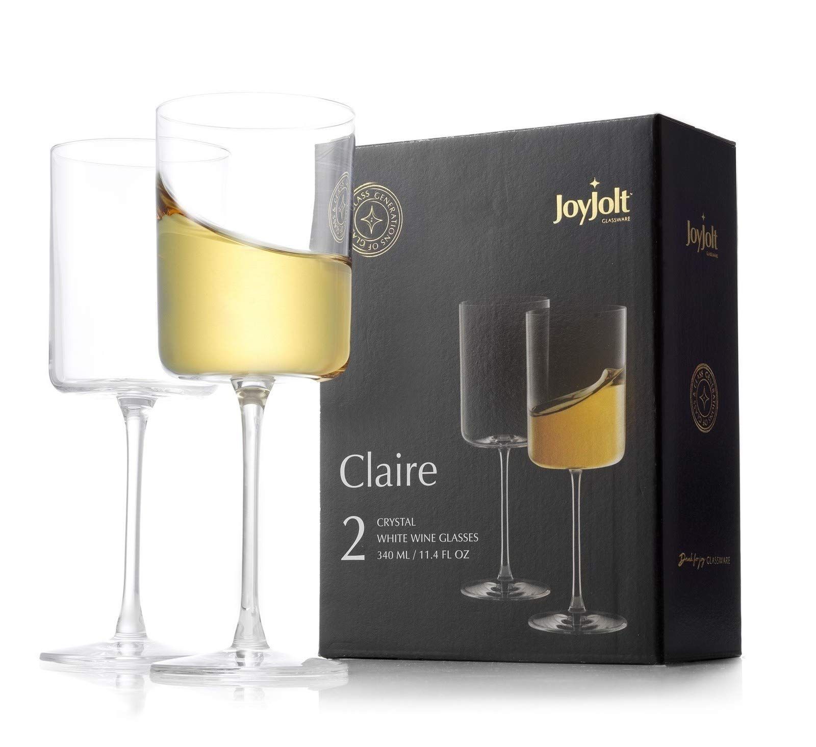 JoyJolt Claire 11.4oz White Wine Glass Set. White Wine Glasses Set of 2 Crystal Glasses. Elegant Ste | Amazon (US)