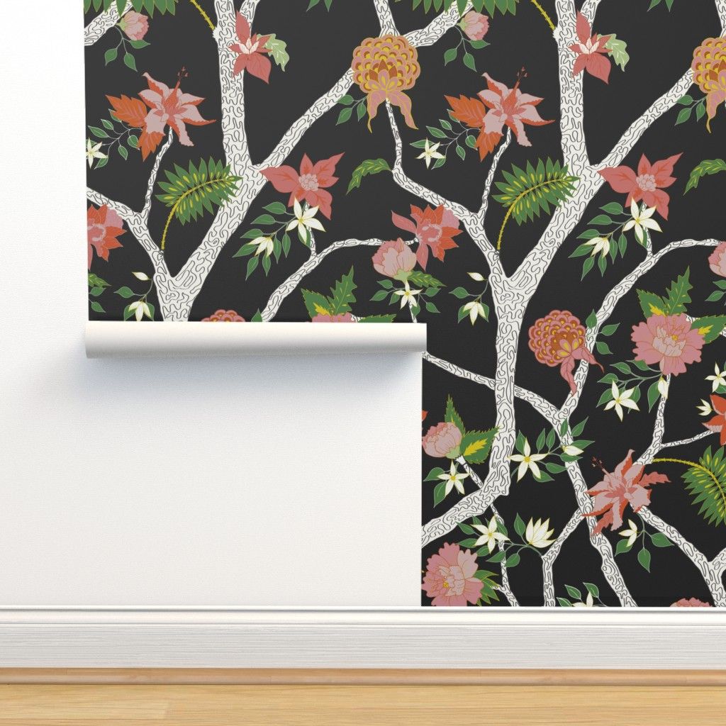 Custom Peony Branch Lindsey colors Wallpaper bydanika_herrick | Spoonflower
