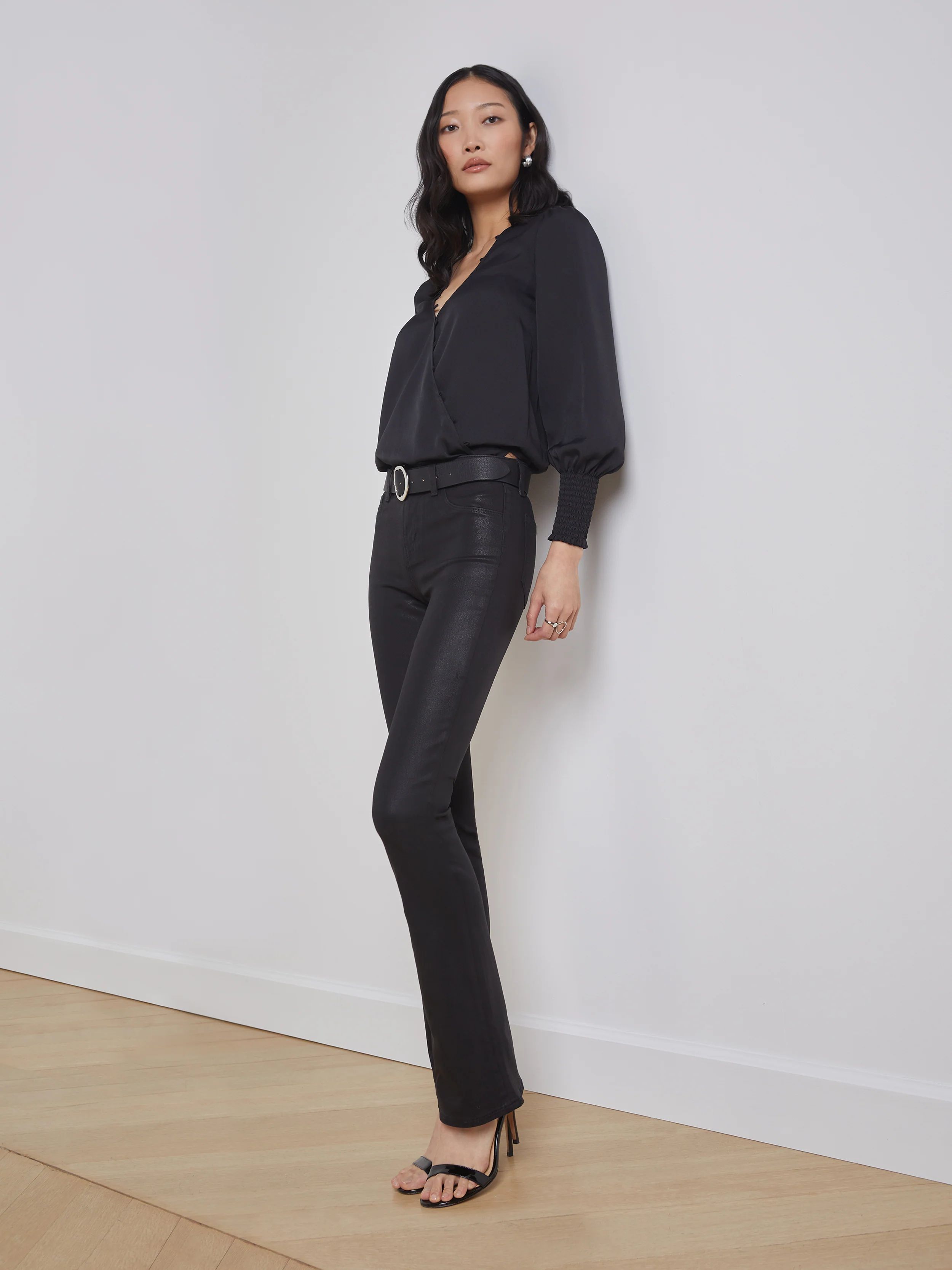 L'AGENCE Selma Bootcut Jean In Noir Coated | L'Agence