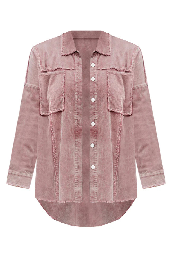 Never Know What Happens Brown Acid Washed Cord Shacket | Pink Lily