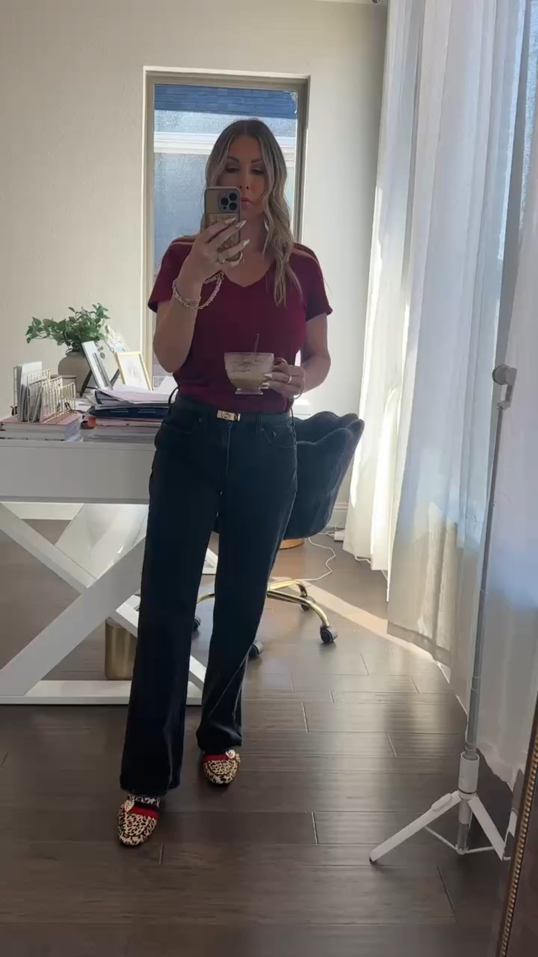 Running-around kind of day 🤍
Appointment this morning → home reset → then getting ready for Lila’s Galentine’s party tonight.

This is one of those easy formulas I repeat on busy days: a soft tee tucked into dark flares with a belt to define the waist. Simple, comfortable, but still pulled together. The leopard flats add just enough personality to make it feel styled instead of basic.

The shoes are very old favorites, so I linked a few similar pairs with the same vibe ✨ Everything else is easy, everyday staples you’ll reach for on repeat.

Linked here on my LTK 💛

#ltkstyle #everydaystyle #over40style #highlowfashion #momstyle

#LTKgrwm #LTKootd #LTKValentine