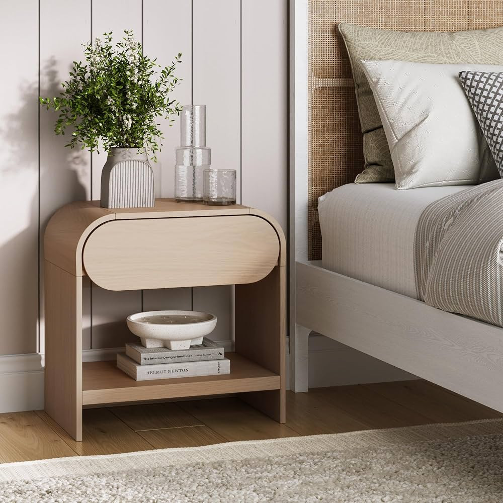 Nathan Jamea Iris Mid-Century Modern Nightstand with Drawer, End Table with Storage for Bedroom o... | Amazon (US)
