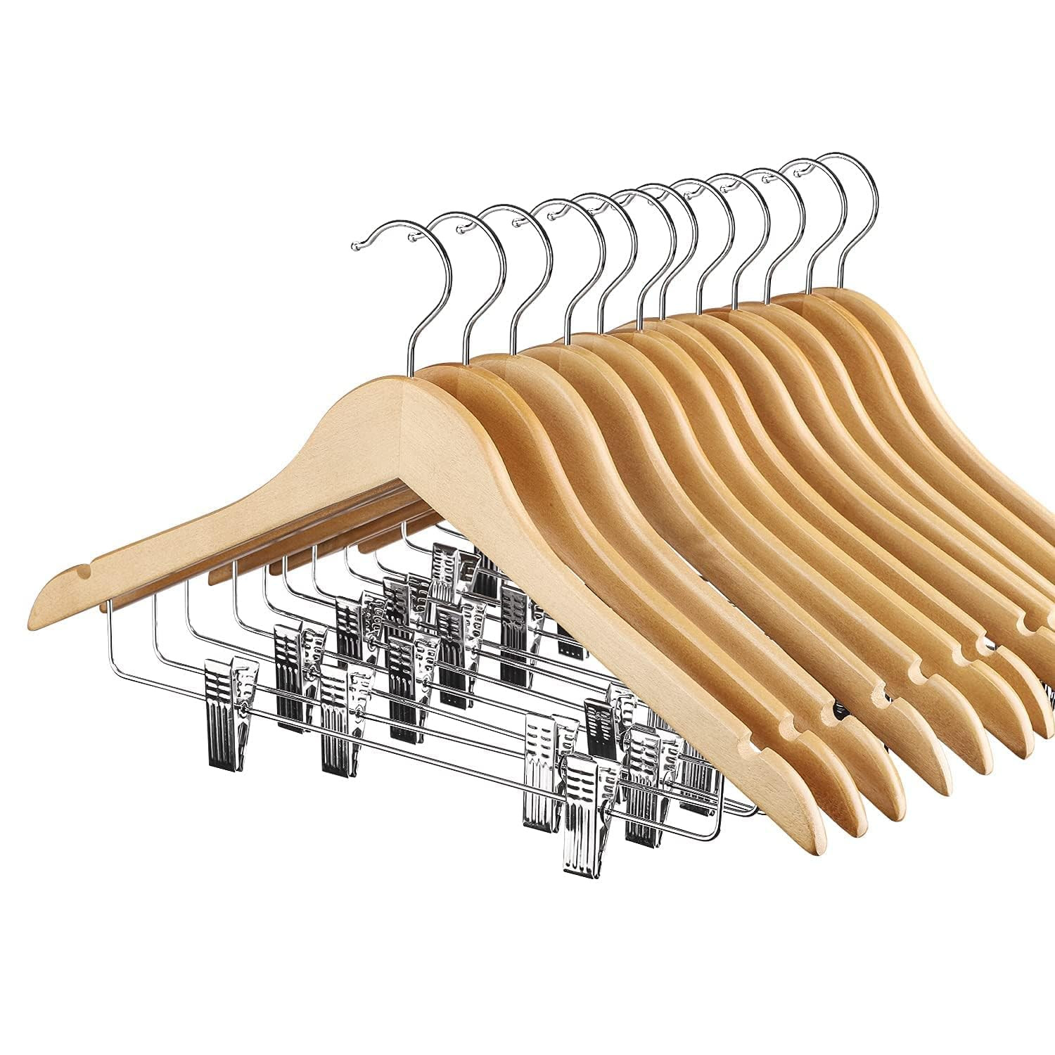 HOUSE DAY 12 Pack High-Grade Wooden Suit Hangers Skirt Hangers with Clips Solid Wood Pants Hanger... | Amazon (US)