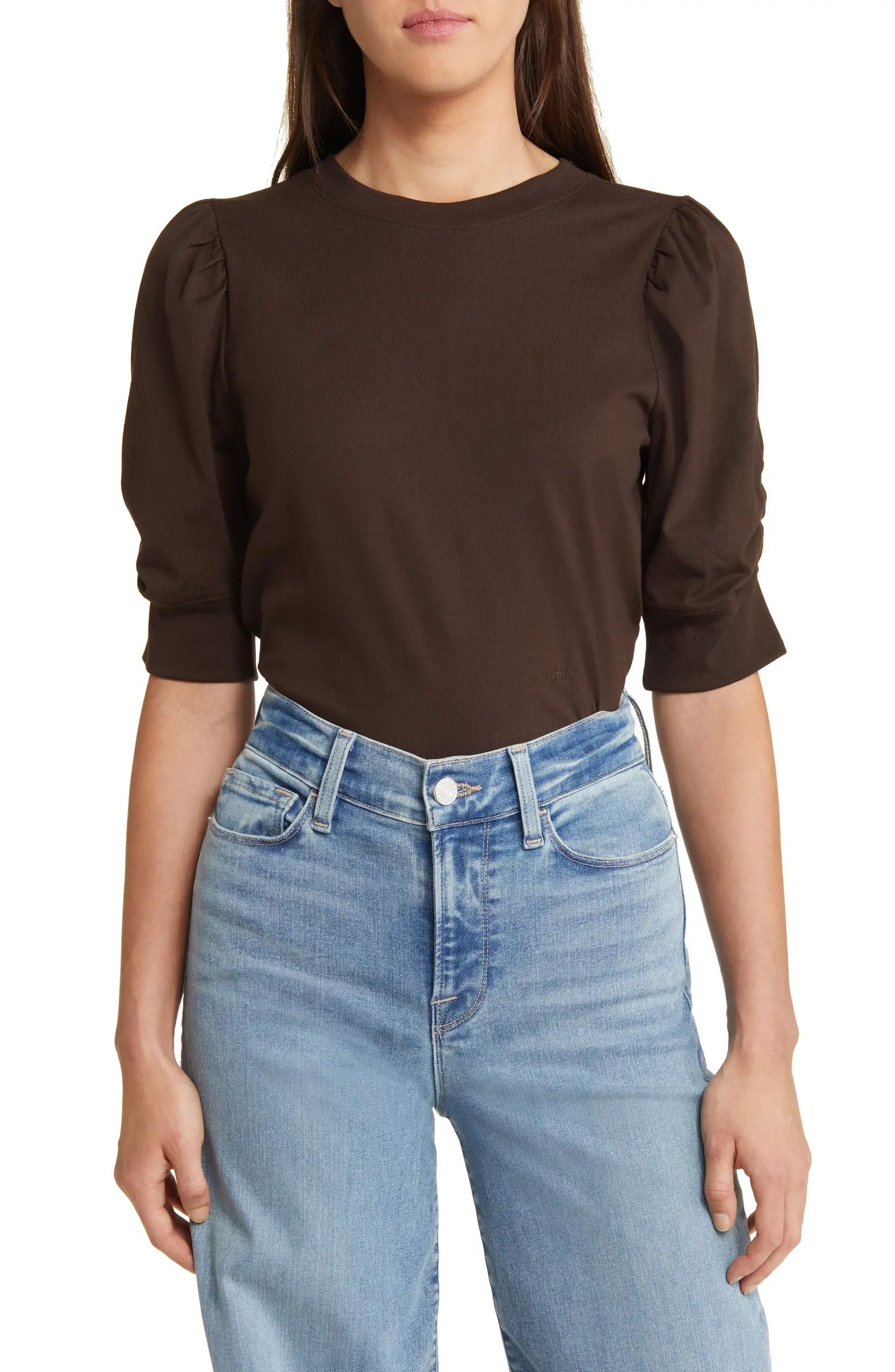 FRAME Frankie Puff Sleeve Organic Cotton Knit Top | Nordstrom | Nordstrom