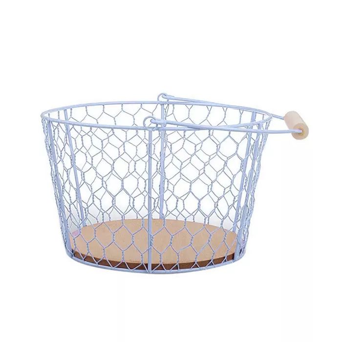Metal Wire Decorative Basket with Wood Bottom Blue - Spritz™ | Target