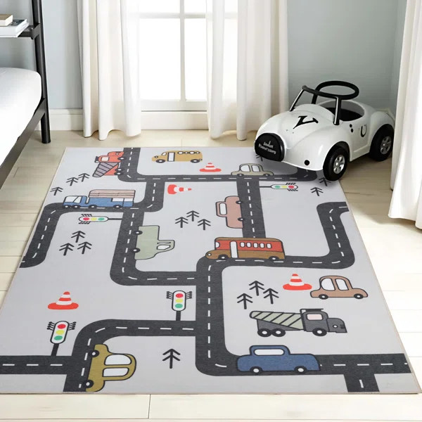 Pomerleau Construction Zone Non-Slip Kids Playroom Decor Washable Indoor Area Rug | Wayfair North America