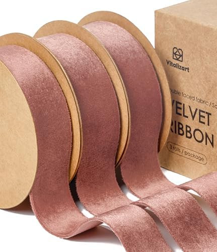 Vitalizart Rose Gold Velvet Ribbon Set 1 Inch Double Faced Pink Ribbon for Christmas Ornaments Gi... | Amazon (US)
