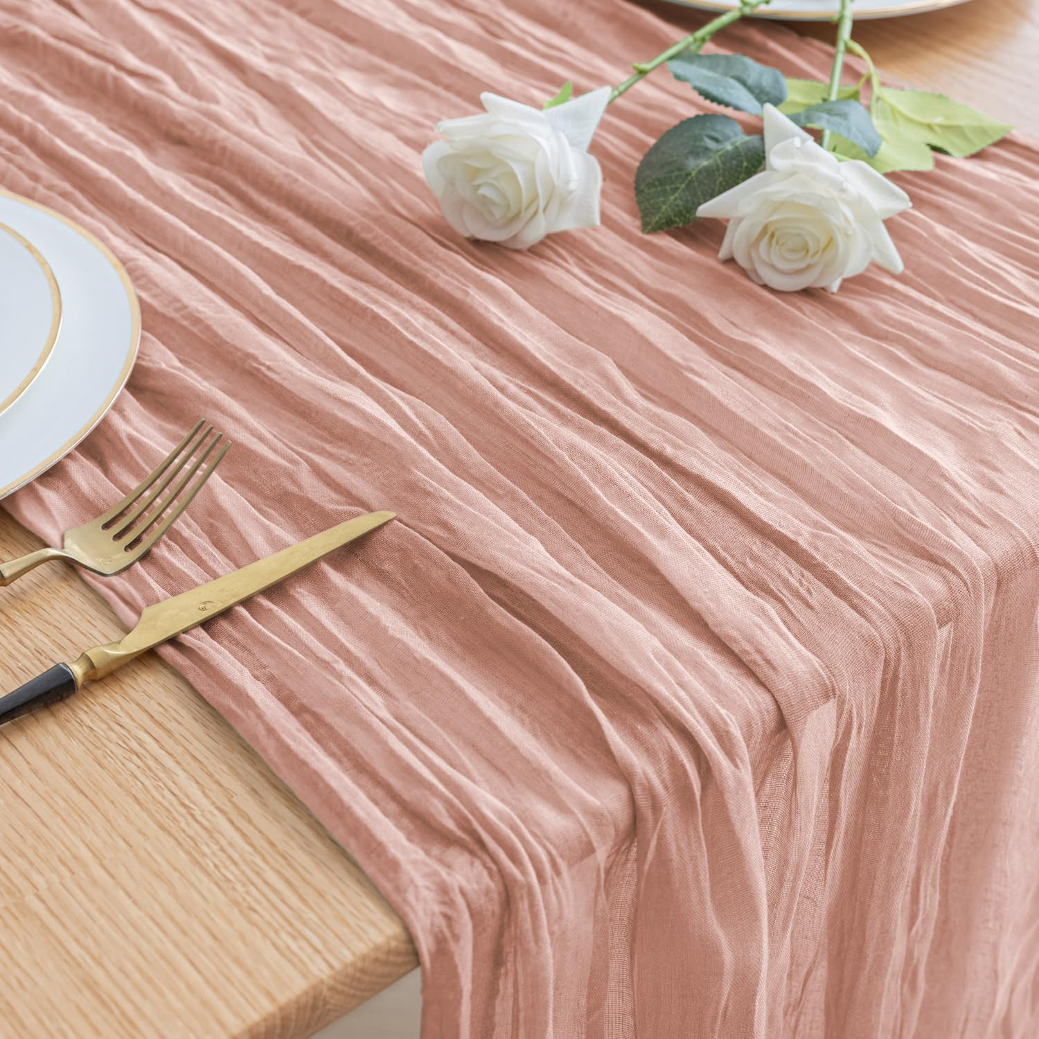 Asee'm Cheesecloth Table Runner 120 Inches Dusty Pink Boho Gauze Cheese Cloth Runner 10FT Rustic ... | Amazon (US)