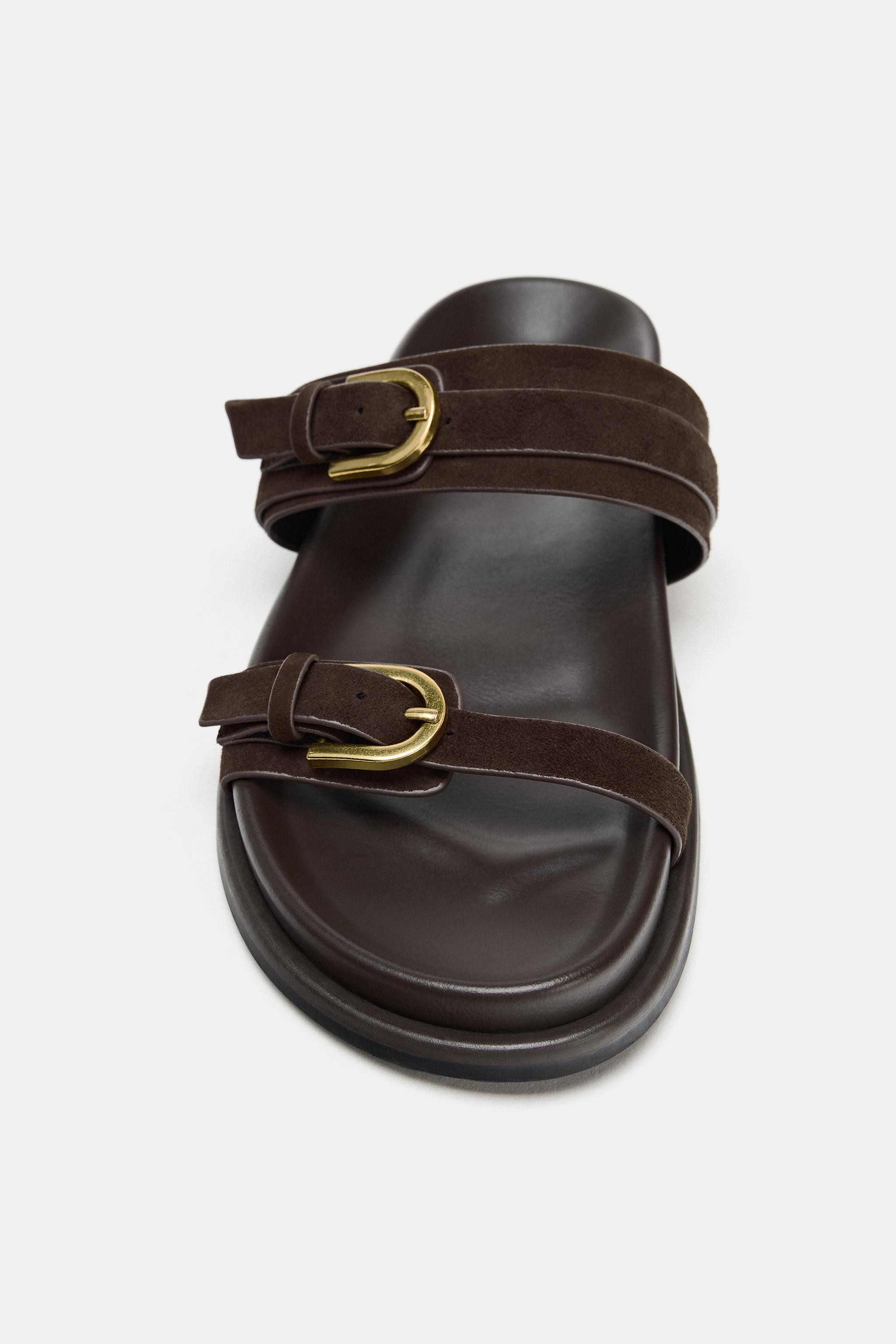 DOUBLE-BUCKLE LEATHER SANDALS | Zara US