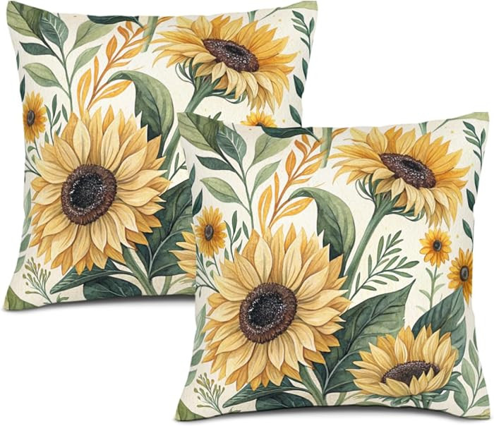 Sunflower Watercolor Pillow Covers 18x18, Set of 2 | Amazon (US)
