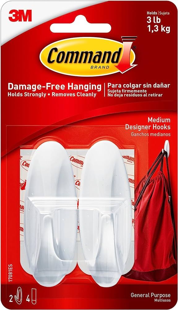 Command Medium Designer Hooks, Damage Free Hanging Wall Hooks with Adhesive Strips, No Tools Wall... | Amazon (US)