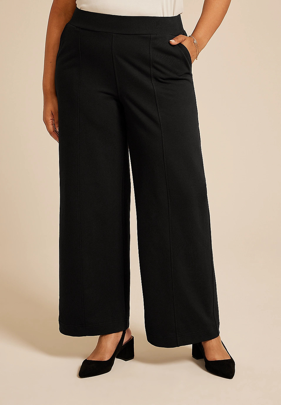 Plus Size Knit High Rise Wide Leg Pant | Maurices