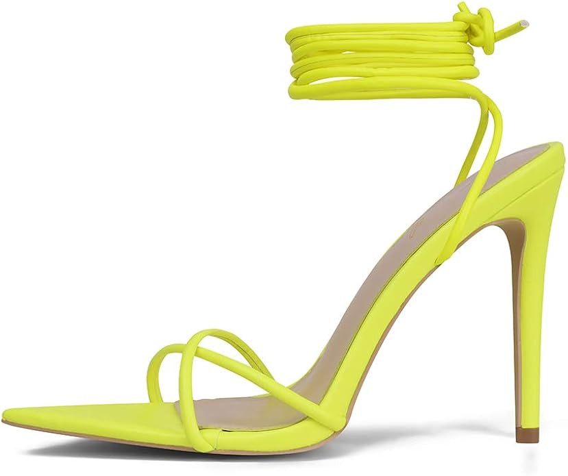 GENSHUO Women's Sexy Strappy heel Sandals 11cm/4.33 inch High Stiletto Heeled Pump Pointed Open t... | Amazon (US)