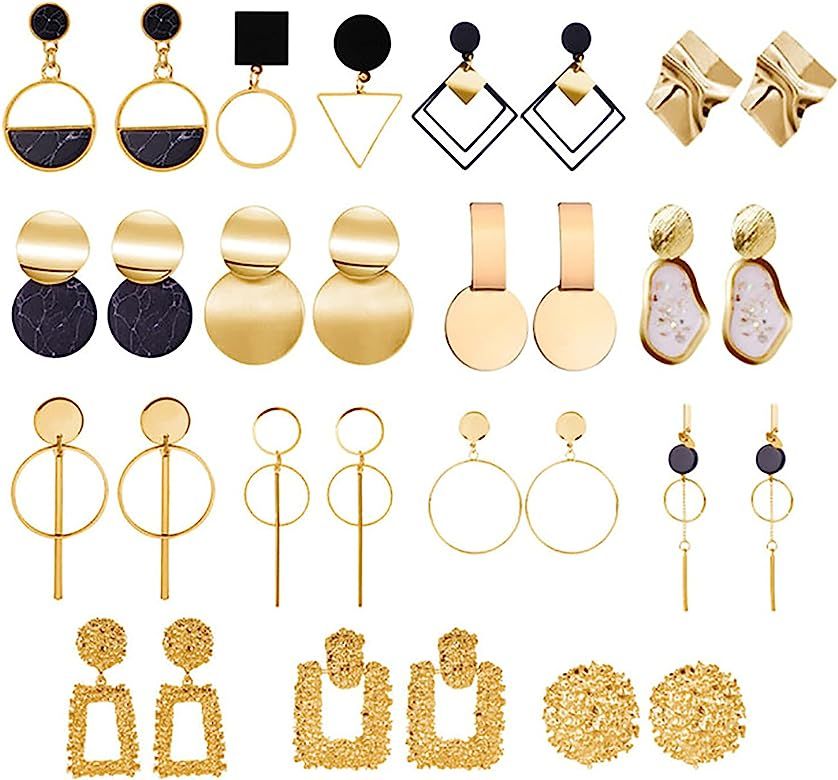 ABOJOY 8-15 Pairs Gold Statement Drop Dangle Earrings Metal Fashion Big Geometric Earrings Large ... | Amazon (US)