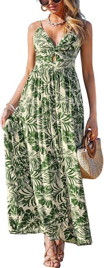 CUPSHE Women's Maxi Dress Floral Print Twisted V Neck Sleeveless Long Dress Summer Casual Dress |... | Amazon (US)