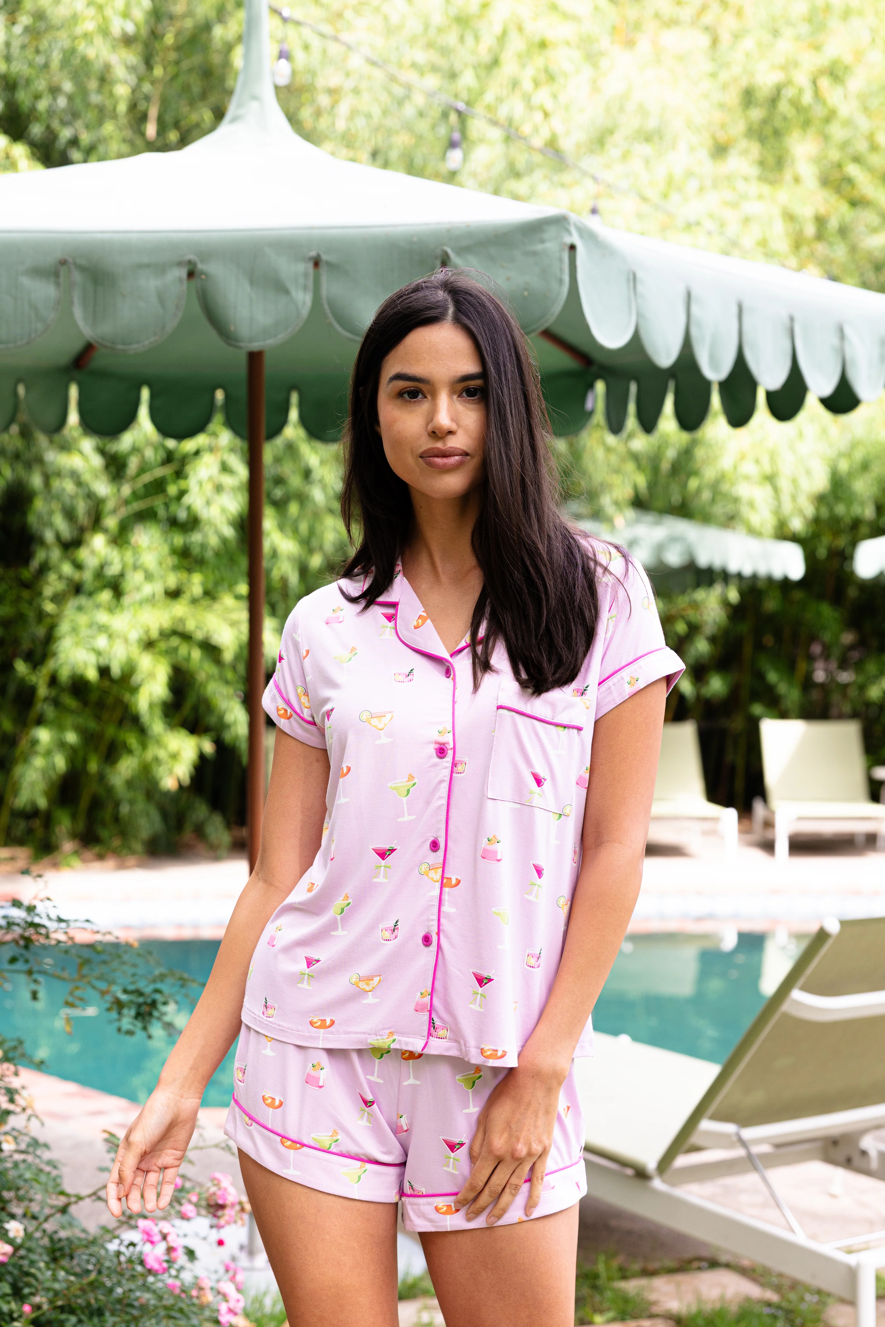 Women's Short Sleeve Pajama Set in Cocktail | Kyte Living