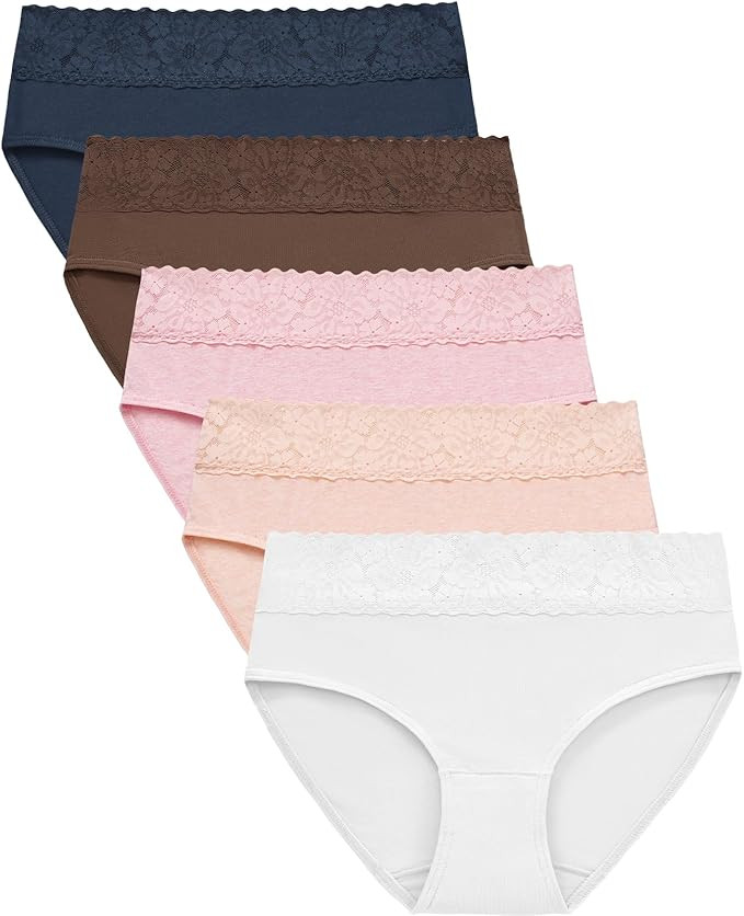 RHYFF Womens Underwear Cotton Bikini Panties Lace Soft Hipster Panty Ladies Stretch Full Briefs 5... | Amazon (US)