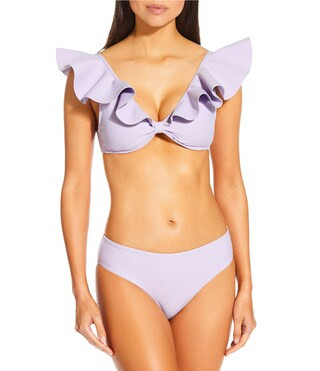 Antonio Melani Solid Bonded Ruffle V-Neck Bralette Swim Top & Mid Waisted Swim Bottom | Dillard's | Dillard's