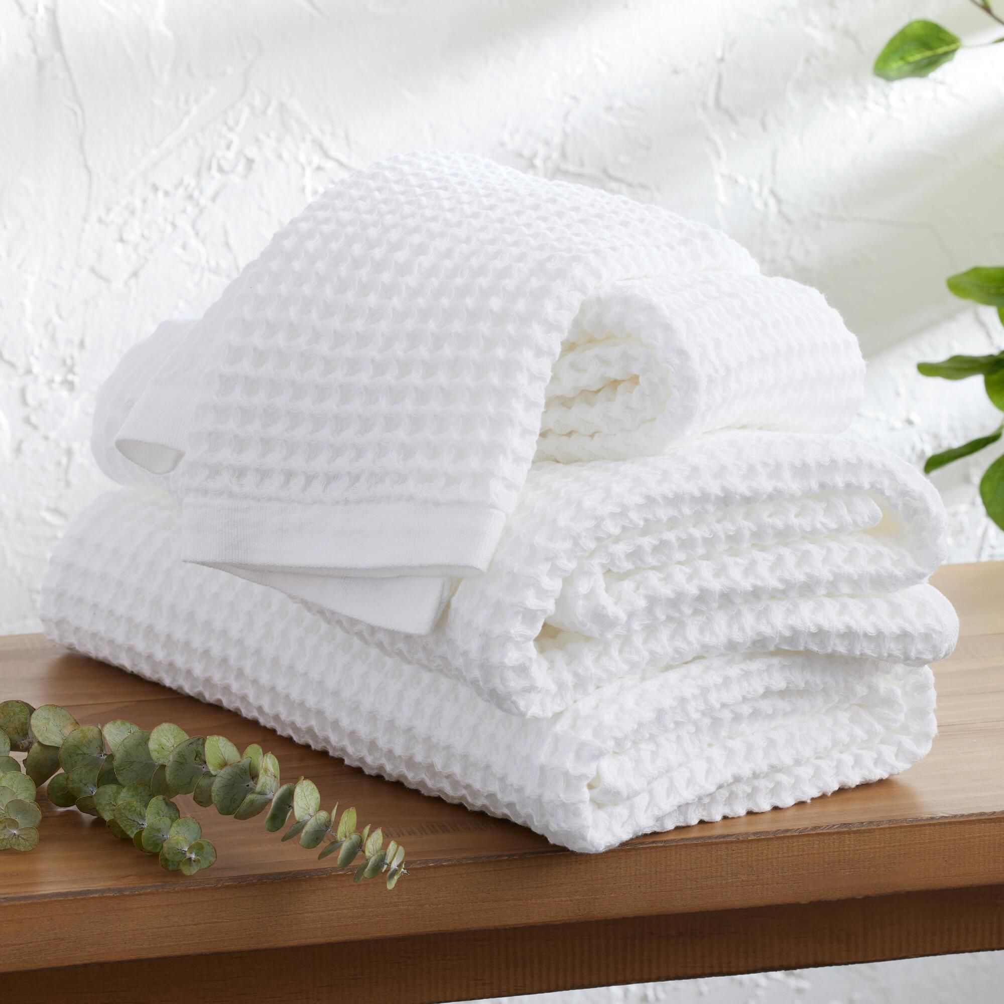 White Waffle Weave Cotton Towel Collection | World Market