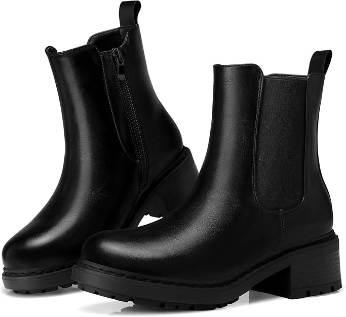 SHIBEVER Women's Chelsea Boots Slip on Chunky Heel Platform Ankle Booties with Lug Sole for Fall ... | Amazon (US)