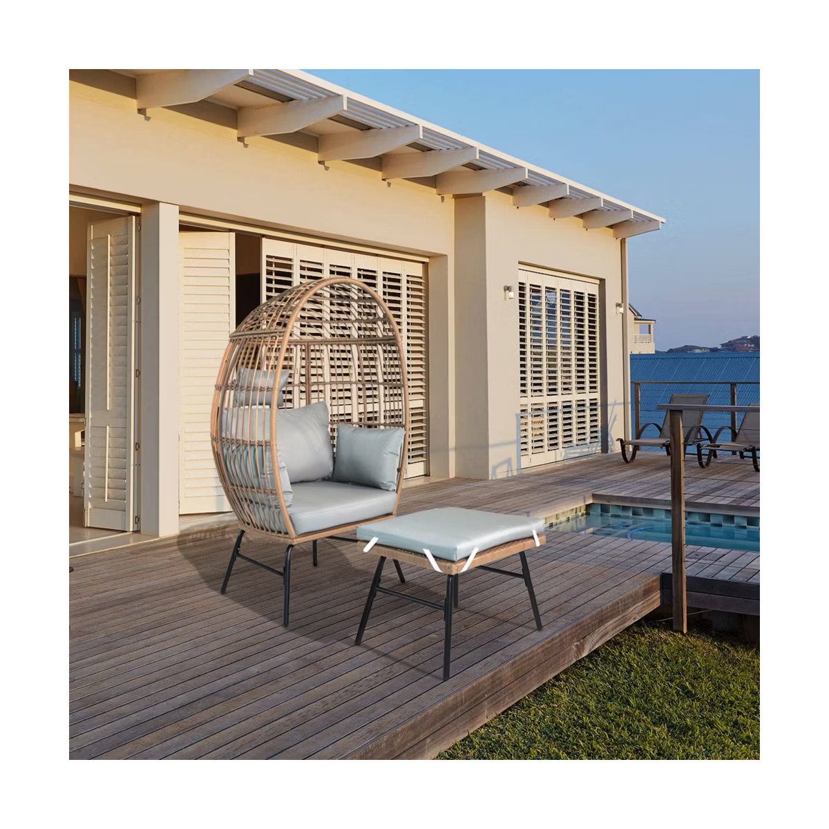 Egg Chair Outdoor, Patio Chair With Ottoman, Hand-woven PE Wicker, 3.9 Inches Thick Cushion, Stee... | Target
