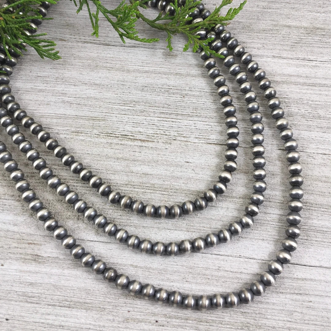 6mm Sterling Silver Bead Necklace Oxidized Sterling Silver - Etsy | Etsy (US)