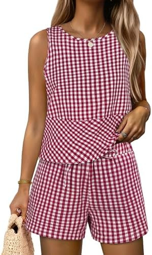 ANRABESS Womens 2 Piece Outfits Striped Summer Casual Sleeveless Tank Top Matching Shorts Lounge ... | Amazon (US)