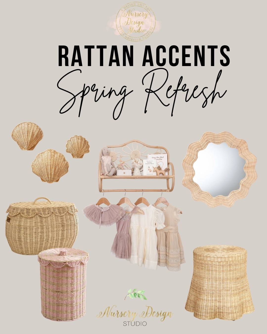 Spring nursery refresh ideas .
Rattan accents, wicker storage baskets, scalloped mirrors, woven wall decor & natural nursery furniture — all linked here.

#LTKSeasonal #LTKBaby #LTKHome