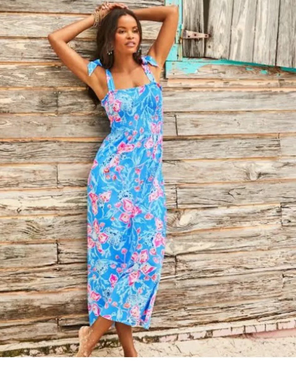 NWT XL Lilly Pulitzer Kailua Smocked Maxi Dress Multi Bahamian Rhapsody | eBay US