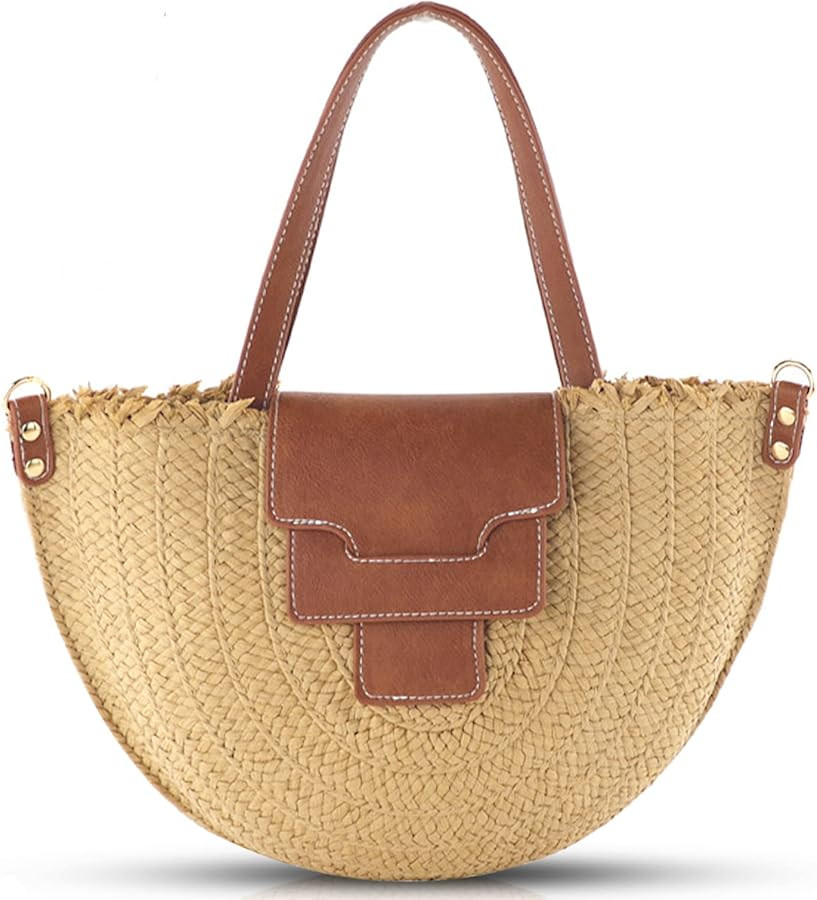 Straw Bag, Summer Beach Bag for Women, Hand-Woven Soft Handbag Underarm Bag, Large Crossbody Bag,... | Amazon (US)