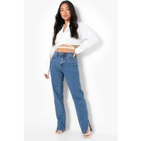 Womens Petite Basic High Waist Split Hem Jeans - Blue - 4 | boohoo (US & Canada)
