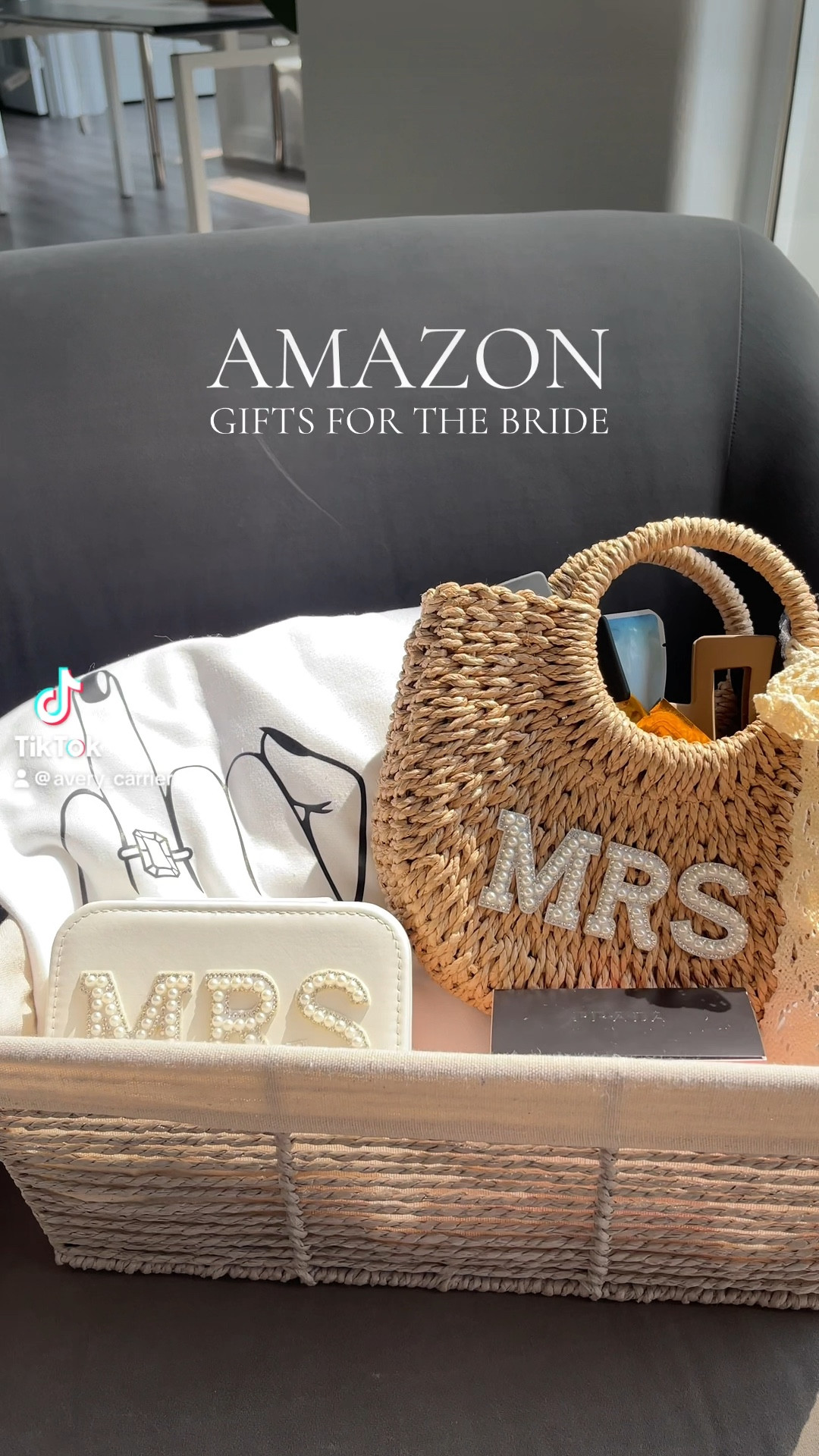 Gift ideas for the bride to be from Amazon! Bridal shower basket idea
Basket is from Target. Sweatshirt from Etsy. 

Bachelorette honeymoon travel gifts for the bride, beach bag tote, bridal gifts, Amazon fashion, engagement gift idea#LTKVideo 

#LTKTravel #LTKWedding