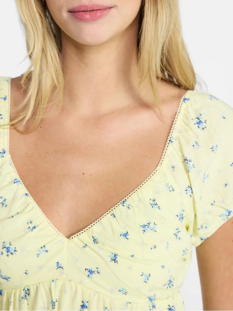 No Boundaries Picot Trim Babydoll Top, Women’s XXS-XXL | Walmart (US)