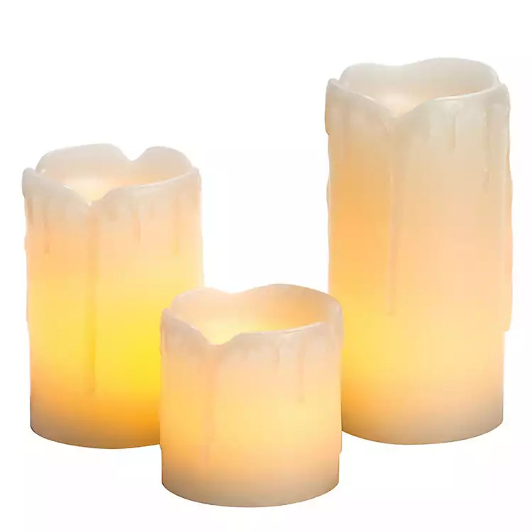 Real Wax Melted Top LED Pillar Candles, Set of 3 | Kirkland's Home
