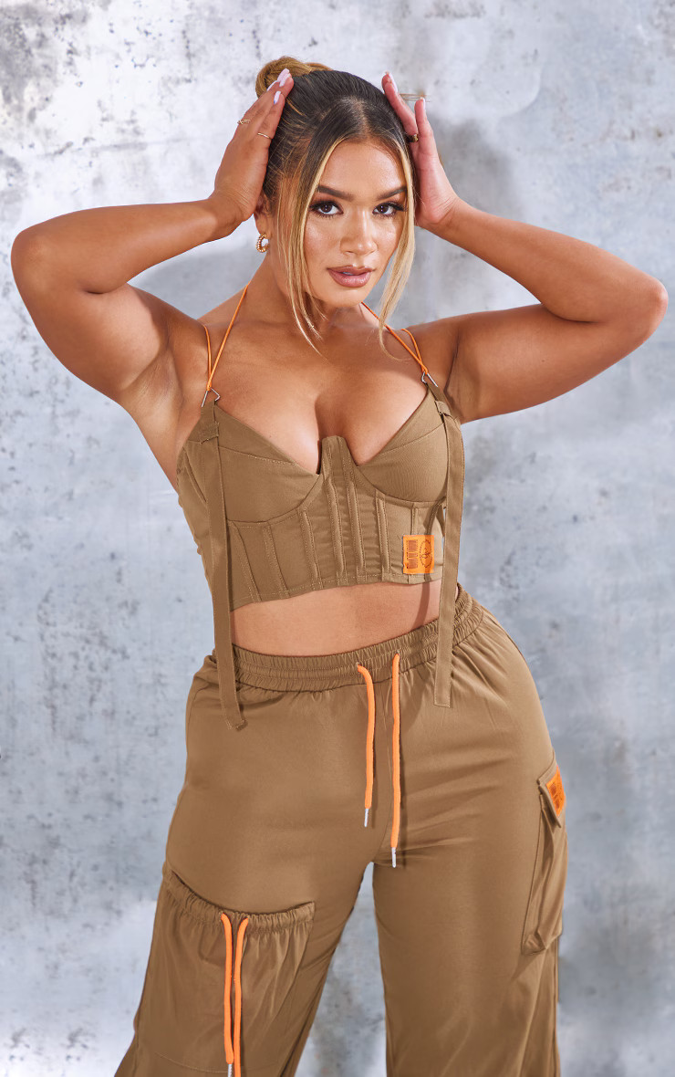 PRETTYLITTLETHING Shape Khaki Buckle Detail Cargo Corset | PrettyLittleThing US
