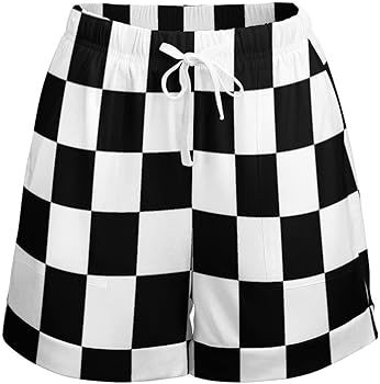 Black White Race Checkered Flag Pattern Womens Casual Shorts High Waisted Loose Summer Waist Pant... | Amazon (US)