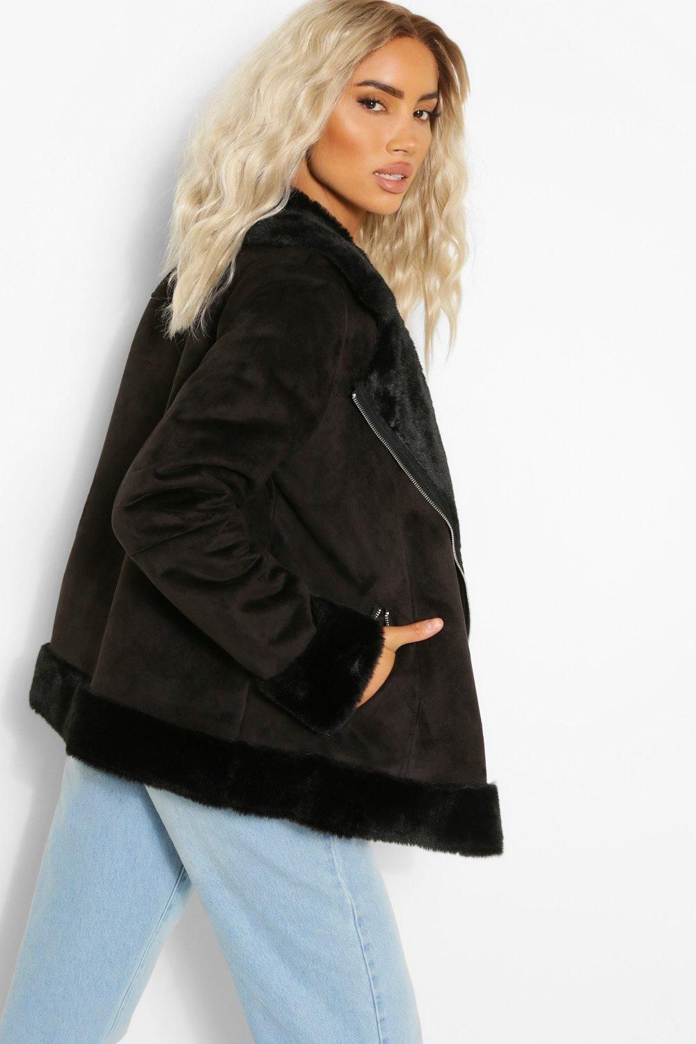 Suedette Faux Fur Lined Aviator Jacket | Boohoo.com (US & CA)