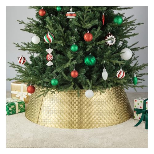 Glitzhome 40.5" D Gold Metal Weave Tree Collar, Decorative Tree Stand Cover Tree Ring for Christmas Decor | Amazon (US)