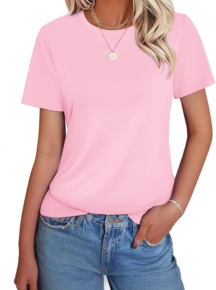 Womens Short Sleeve Cotton Shirts Crewneck Summer Tops Casual Cute Basic Tee Tshirt Spring Clothe... | Amazon (US)