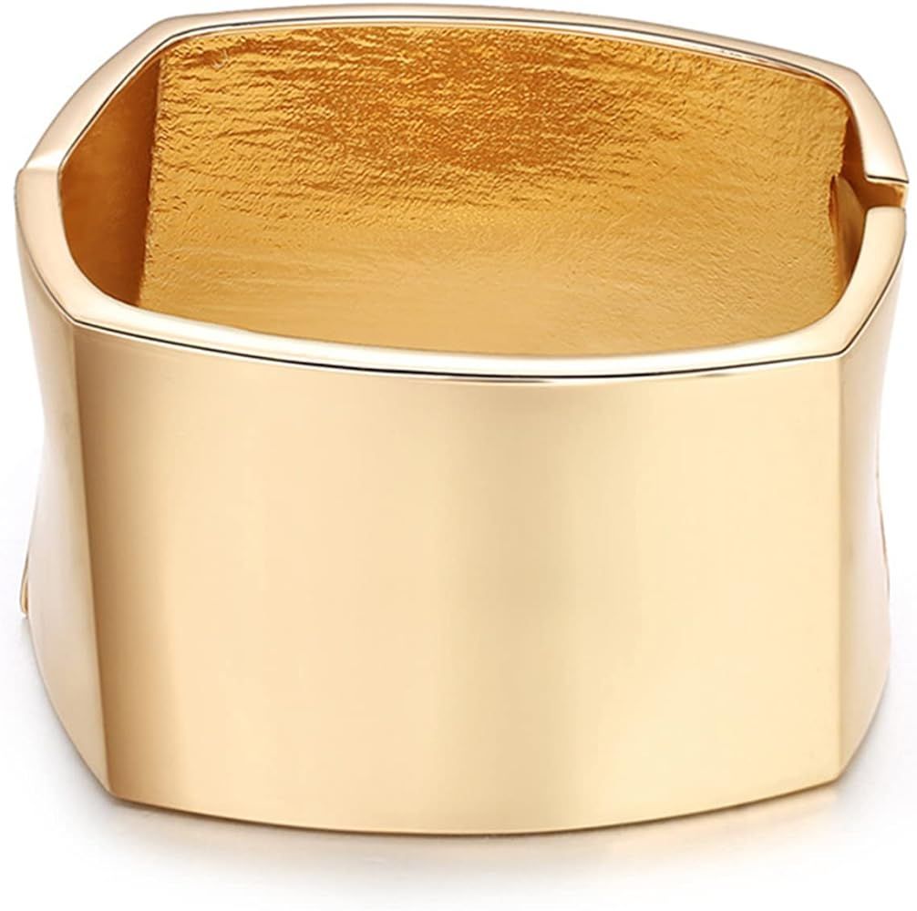 Gold Cuff Bracelets for Women Chunky Bangle Bracelets Hinge Gold Polished Frosted Bracelets Irreg... | Amazon (US)