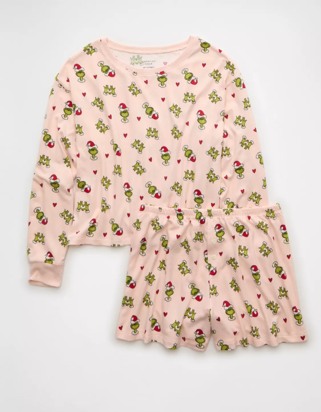 AE Luxe Plush Grinch PJ Set | American Eagle Outfitters (US & CA)