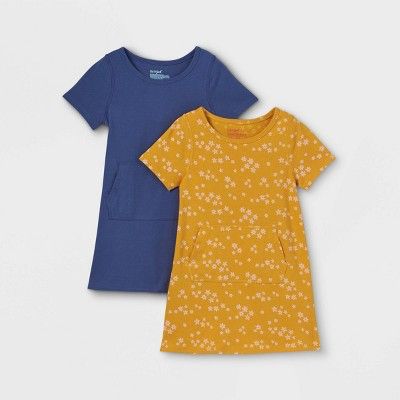 Toddler Girls' Adaptive Abdominal Access 2pk Knit Short Sleeve Dress - Cat & Jack™ Blue/Mustard... | Target