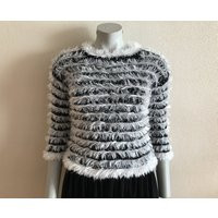 Knitted Sweater Women's Fuzzy Warm Winter Pullover Knit Top Black White Striped Elegant & Romantic Soft Jumper 3/4 Sleeve | Etsy (US)