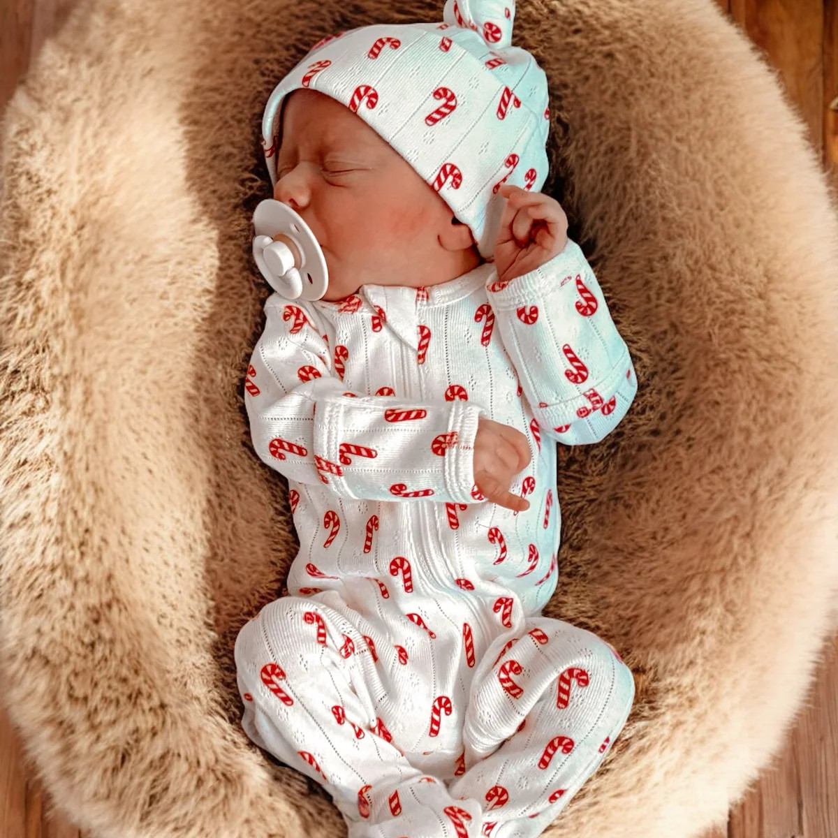 Candy Cane / Organic Pointelle 2-Way Zip Footie | SpearmintLOVE