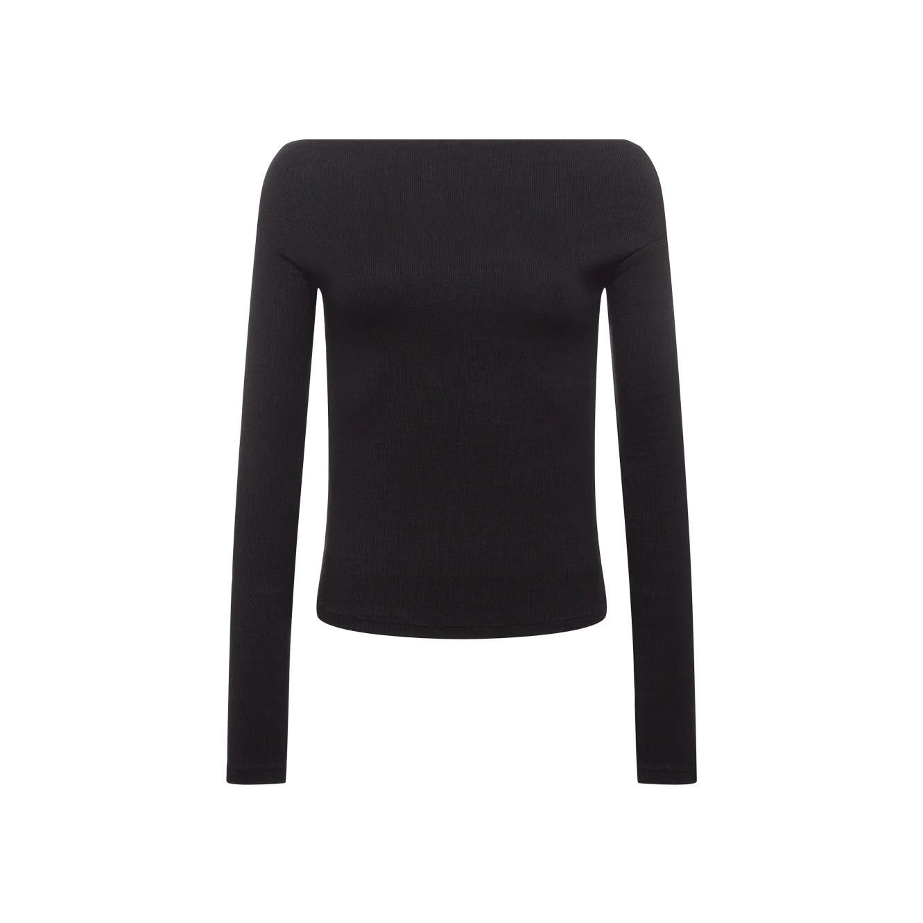 Slinky Rib Off-The-Shoulder Shirt | Black | Nuuds US