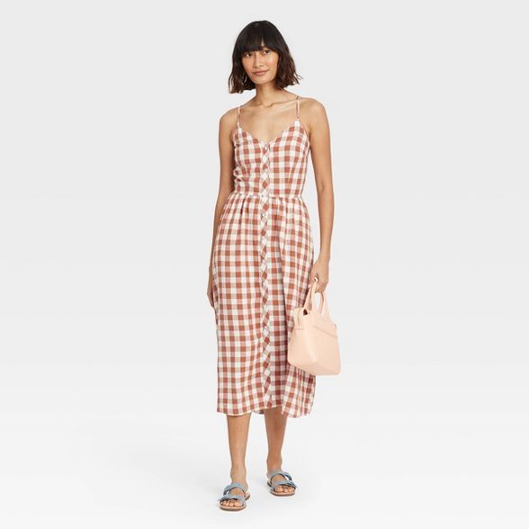 Women's Gingham Sleeveless Button-Front Dress - A New Day™ Brown | Target