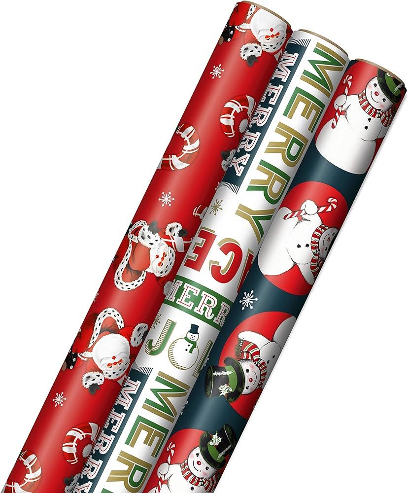 Hallmark Vintage Christmas Wrapping Paper Cut Lines on Reverse (3 Rolls: 120 sq. ft. ttl) Dancing... | Amazon (US)